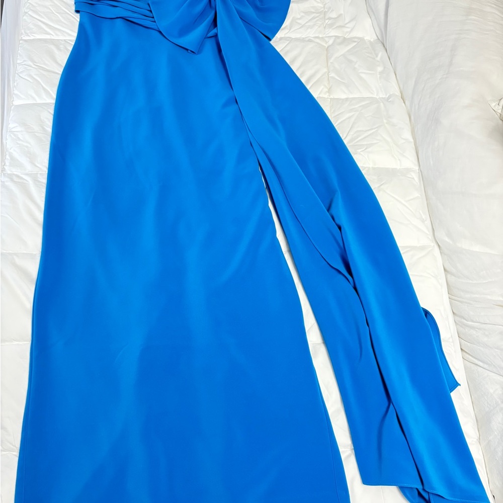 Halston Olivia Gown One Shoulder Peacock Azur Blue - Picture 3 of 15